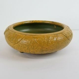 Vintage Ikebana Vase Pottery Tokanabe Planter Mustard Yellow Japan Low Bowl 2