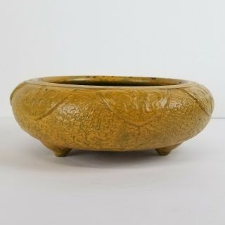 Vintage Ikebana Vase Pottery Tokanabe Planter Mustard Yellow Japan Low Bowl 3