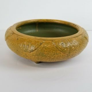 Vintage Ikebana Vase Pottery Tokanabe Planter Mustard Yellow Japan Low Bowl 4