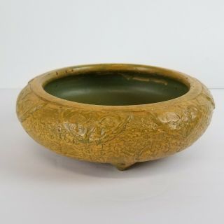 Vintage Ikebana Vase Pottery Tokanabe Planter Mustard Yellow Japan Low Bowl 5