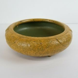 Vintage Ikebana Vase Pottery Tokanabe Planter Mustard Yellow Japan Low Bowl 6