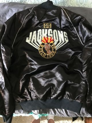 Jacksons 1984 Michael Jackson World Tour Concert Black Satin Jacket Vtg Pepsi