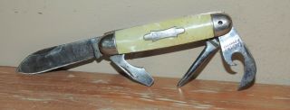 L@@k Vintage Kamp King Usa Multi Tool Folding Pocket Knife Pearlized Handle