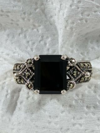 Vintage Sterling Silver Black Stone/ Marcasite Ring