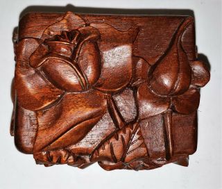 Vintage Small Hand Carved Wood Trinket Jewelry Box Collectible