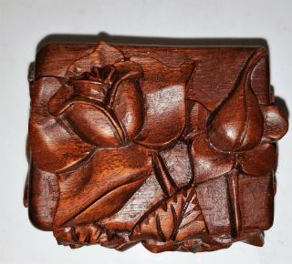 Vintage small Hand Carved Wood Trinket Jewelry Box collectible 2
