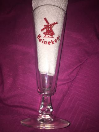 Vintage Heineken Beer Red Windmill Long Stemmed 7 1/2” Bar Tavern Glass