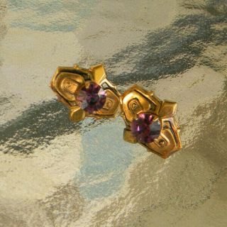 Vintage Signed Coro Art Deco Amethyst Purple Rhinestone Earrings Screwbacks