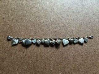 Vintage Mauritius 925 Sterling Silver Heart Charm Bracelet
