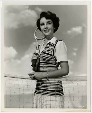 1949 Elizabeth Taylor Photograph Youthful Early Tennis Playing Pin Up Vintage Nr