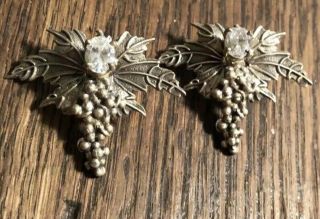 Large Vintage 925 Sterling Silver Earrings Clear Gems Grapes Makers Mark