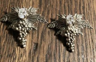 Large Vintage 925 Sterling Silver Earrings Clear Gems Grapes Makers Mark 3