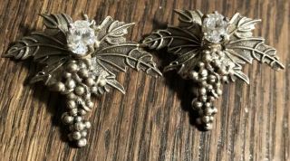Large Vintage 925 Sterling Silver Earrings Clear Gems Grapes Makers Mark 5