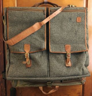 Vintage Hartmann Luggage Tweed & Leather Garment Suit Bag W Hook Tan Brown
