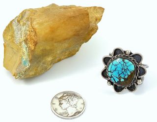 CHUNKY Vintage Southwestern Sterling Silver HUBEI SPIDERWEB Turquoise Ring Sz 9 4