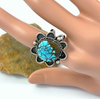CHUNKY Vintage Southwestern Sterling Silver HUBEI SPIDERWEB Turquoise Ring Sz 9 6