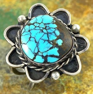 CHUNKY Vintage Southwestern Sterling Silver HUBEI SPIDERWEB Turquoise Ring Sz 9 7