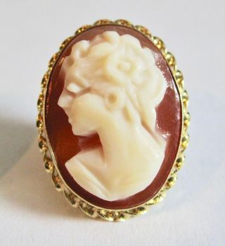 Vintage ZZ 585 14K Yellow Gold Carved Shell Cameo Post Earrings 2.  6G 4