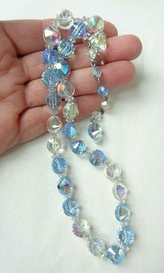 Vintage Mid Century Hobe Blue Clear Ab Aurora Borealis Crystal Necklace