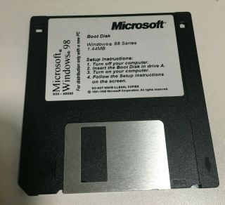 Microsoft Windows 98 Boot Disk 3.  5 " 1.  44mb Floppy Good - See Pictures