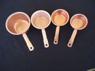 4 Vintage Retro Anodised Aluminium Copper Craft Measuring Cups