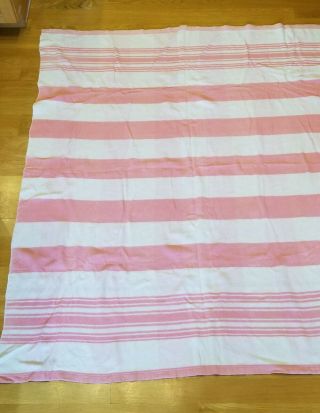Vintage Pastel Pink Striped Wool Blanket 60 " X 70 "