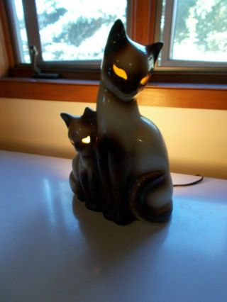 Mid Century Modern Vintage Siamese Cats Tv Lamp Kron Cat Glowing Eyes