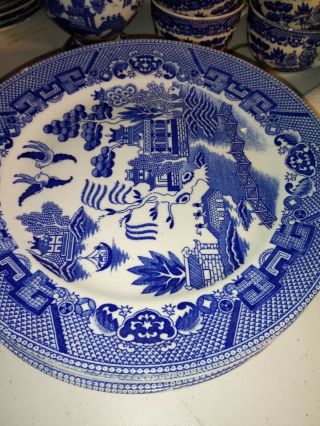 Blue Willow Dinner Plates Set Of Seven (7) Vintage Made In Japan Stamp 9 1/2 "