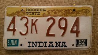 Vintage 1982 Indiana Hoosier State License Plate Auto Car Tag Hot Rod 43k 294