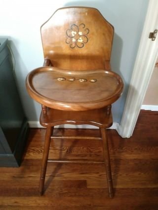 Vintage Wooden Highchair With Feeding Adjustable Tray