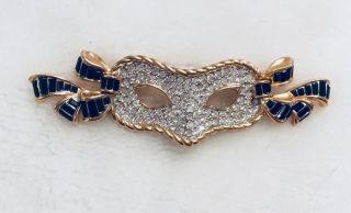 Stunning Vintage Swarovski Masquerade Mask Brooch Pin Crystal & Onyx