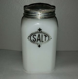 Vintage 1930s Art Deco Hazel Atlas Salt Shaker Milk Glass (badge/stencil Design)