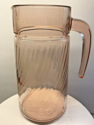 Vintage Pink Depression Glass Iced Tea Pitcher Swirl Design