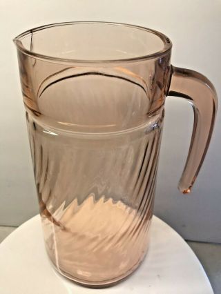 Vintage Pink Depression Glass Iced Tea Pitcher Swirl Design 2