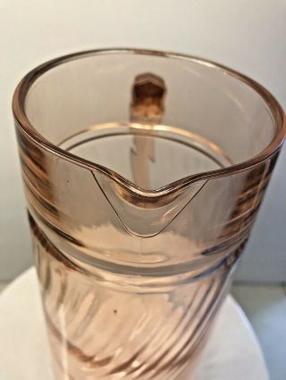 Vintage Pink Depression Glass Iced Tea Pitcher Swirl Design 5