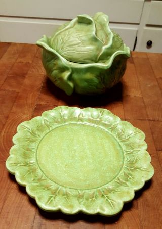 Vintage Cabbage Mold Tureen bowl w lid and underplate,  Salt & Pepper,  & 3 bowls 7