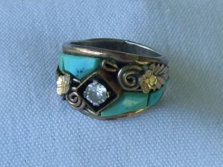 Vintage Sterling Silver Native Navajo S.  Ray Platero G.  F.  Turquoise Cz Ring Sz 6