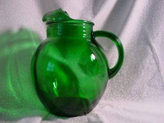 Vintage Anchor Hocking Forest Green " Roly Poly Ball " Pitcher