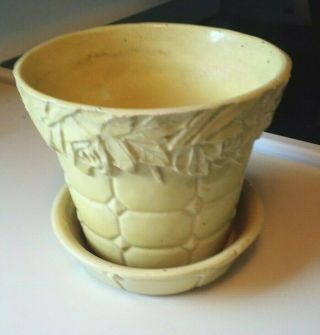 Vintage Mccoy Art Pottery Yellow Flower Pot Planter Saucer