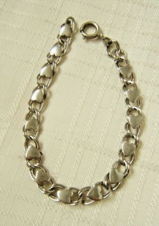Vintage Beau Sterling Silver Charm Bracelet With Hearts And Double Link