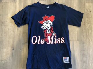 Vintage Ole Miss Rebels Colonel Reb T - Shirt Single Stitch Medium