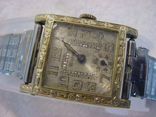 Vintage 14k Gold Fd Large Antique Pre 1920 Art Deco Windsor Engraved Mens Watch