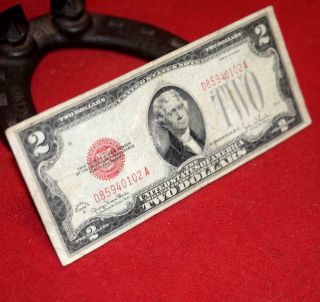 Old Big Large Red Seal Double Dated 1928 - G Us Two Dollar Bill Vintage U.  S Note 2
