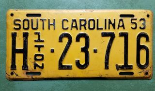 Vintage 1953 South Carolina Truck License Plate - 1 Ton - Yom