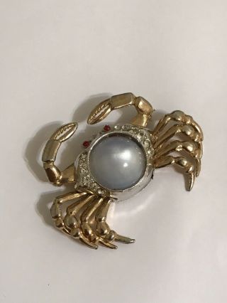 Vintage Gorgeous Rhinestone Jelly Belly Coro Lucite Crab Brooch Pin