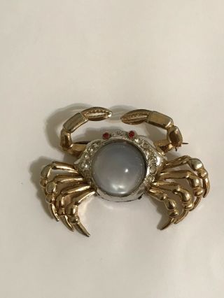 VINTAGE GORGEOUS RHINESTONE JELLY BELLY CORO LUCITE CRAB BROOCH PIN 2