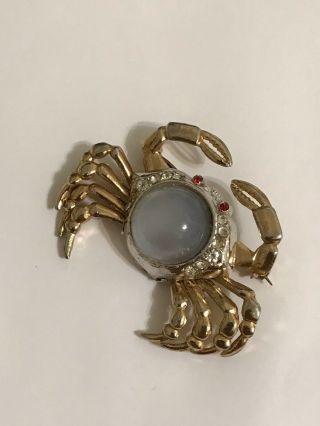 VINTAGE GORGEOUS RHINESTONE JELLY BELLY CORO LUCITE CRAB BROOCH PIN 3