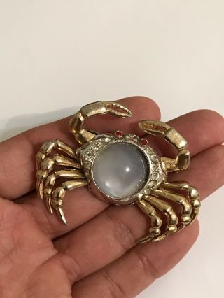 VINTAGE GORGEOUS RHINESTONE JELLY BELLY CORO LUCITE CRAB BROOCH PIN 4