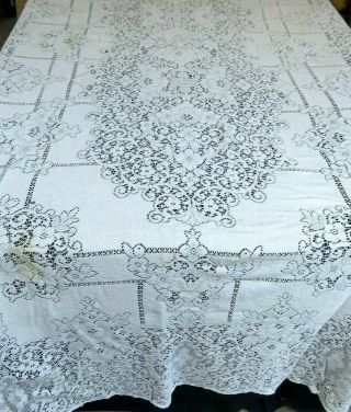 Vintage Quaker Lace Tablecloth 60 X 92 Rectangle Beige Cotton Buttonhole