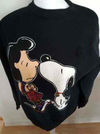 Vintage Peanuts Sweater Tultex Snoopy Woodstock Lucy Black Size Large Cotton